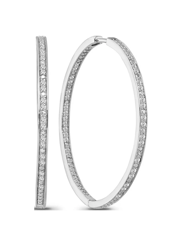 Netaya 925 Sterling Silver and Diamond Inside-Out Hoop Earrings (1/2 cttw, I-J Color, I2-I3 Clarity)