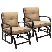 2 PCS Outdoor Swing Glider Rocking Chair Patio Chair, Outdoor Porch Glider Patio Chair ,Garden Seating Patio Steel Frame Chair Set with Cushion