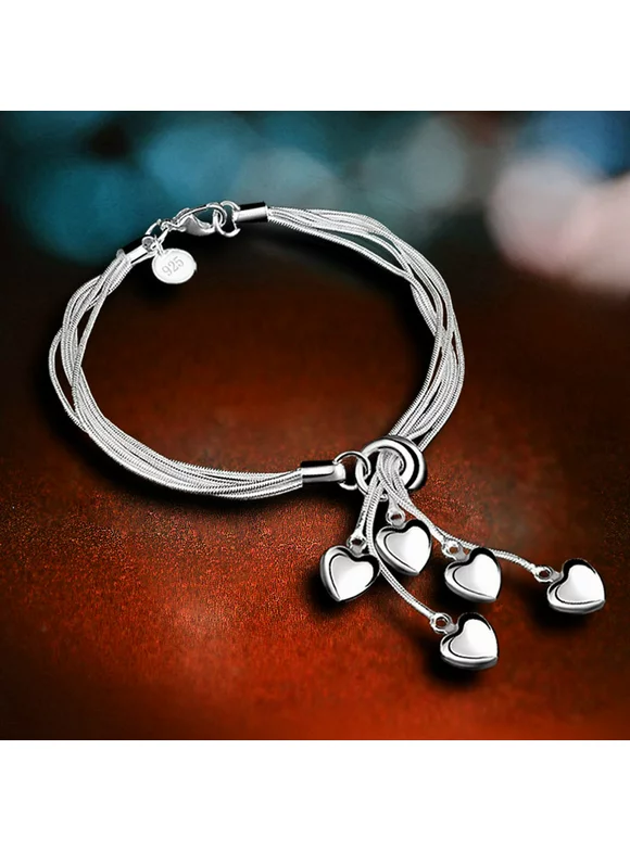 XiangDd New Fashion Women Girls Sterling Silver Plated Heart Bracelet Jewelry