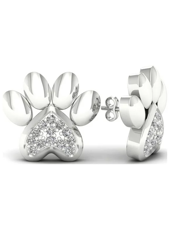 1/20Ct TDW Diamond 10K White Gold Accent Dog Paw Print earrings