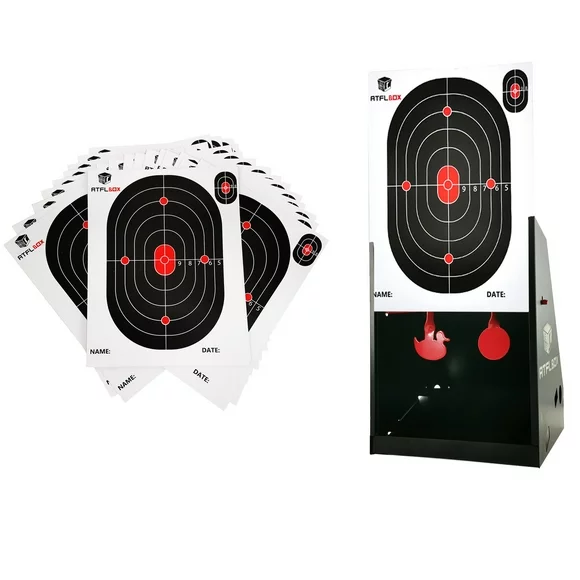 Atflbox 7 x 9 Inch BB Gun Target Trap with 10pcs Paper Target and Spinning Shooting Targets for Airsoft Pellet