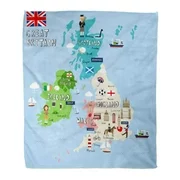 SIDONKU Throw Blanket 58x80 Inches Liverpool Great Britain Map Graphic Info British Manchester Town Travel Warm Flannel Soft Blanket for Couch Sofa Bed