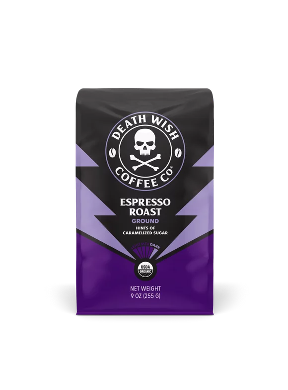 Death Wish Coffee, Espresso Roast, Ground, Fair Trade, Organic, Bag, 9oz