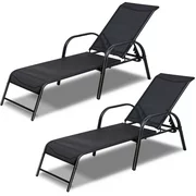 Costway Set of 2 Patio Lounge Chairs Sling Chaise Lounges Recliner Adjustable