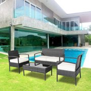 Ktaxon 4pcs Outdoor Patio Garden Wicker Furniture Rattan Sofa Set Cushioned Furniture