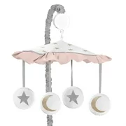 Blush Pink, Gold, Grey and White Star and Moon Musical Baby Crib Mobile for Celestial Collection by Sweet Jojo Designs
