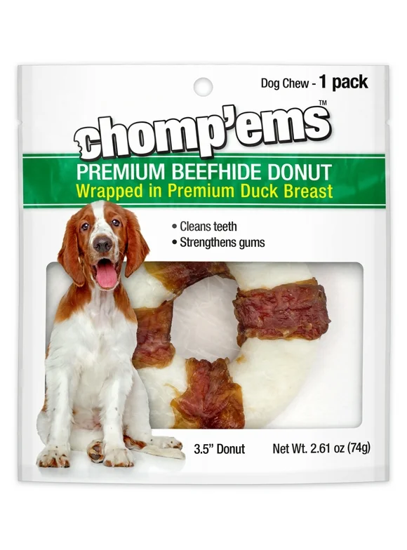 Ruffin' It Chomp'ems 3.5" Beefhide Donut W/Duck- Limited Ingredients