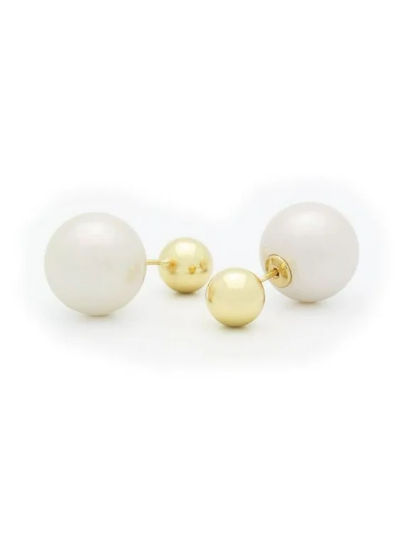 LIAPERWG Double Sided Faux Pearl Tribal Earrings - Gold Plated 925 Sterling Silver