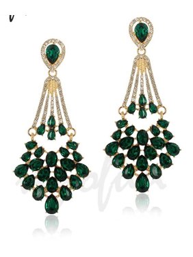 Exclusive Emerald Green Crystal Stunning Long Drop Dangle Luxury Women Fashion Earrings Wedding Jewelry
