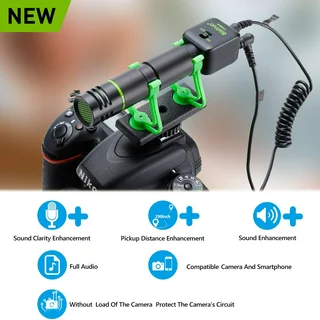 Universal Video Microphone Camera Shotgun for Sony, Nikon, Canon DSLR CameraiPhone, Android Phone, Rechargeable(Work 10 Hrs), with Windscreen, Tripod, Headphone Out, for Video, Interview, YouTube