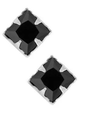 iJewelry2 Princess Square-Cut Black CZ Magnetic Setting Sterling Silver Men 4mm Stud Earrings