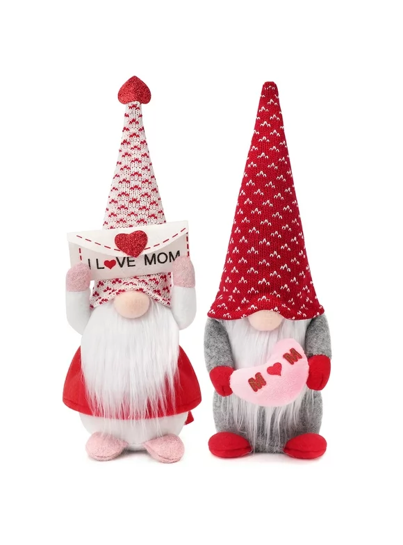 Ayieyill 2Pcs Mother's Day Gnomes Plush Decor, Handmade Envelope I Love Mom Gnomes Tomte Elf Decorations Birthday Gifts for Mom
