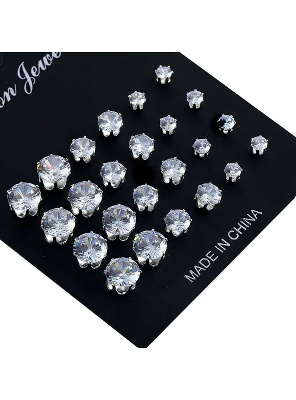 PWFE 12Pairs/Set Crystal Zircon Stainless Steel Earrings Sets Women Ear Stud Jewelry