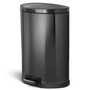 Home Zone Living VA41835A 45 Liter / 12 Gallon Stainless Steel Trash Can, Semi-Round, Pedal (Black),