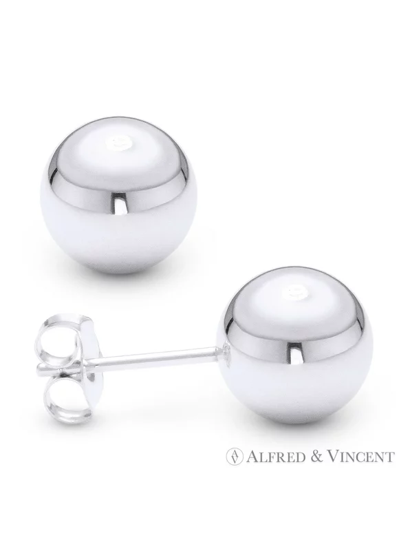 Polished Lightweight Hollow-Ball Bead Pushback Stud Earrings in .925 Sterling Silver w/ Rhodium