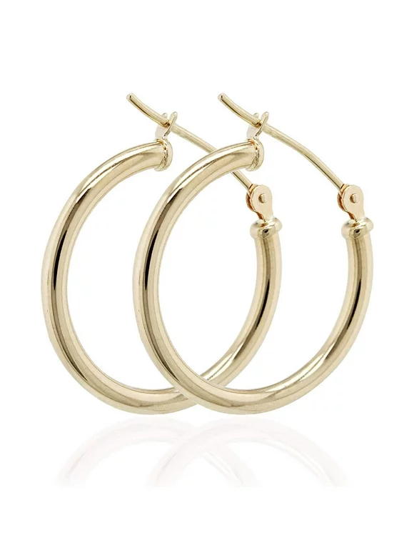 Quality Jewels 14k Gold Earrings, Classic Yellow Gold Hoop Earrings for Women with Hinge and Notched Post