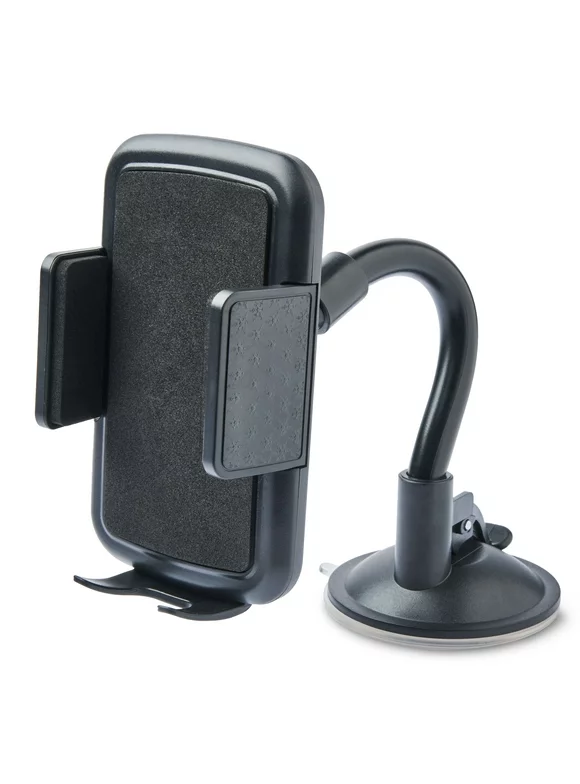 onn. Car Window or Dash Phone Mount Compatible with 2 in- 3.7 in Wide Mobile Phones, Black