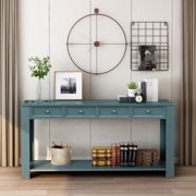 Buffet Cabinet Sideboard Console Table for Entryway, Kitchen Storage Cabinet with 4 Drawers, Bottom Shelf, Home Furniture Console Table, Upgrade Solid Wood Frame & Legs,64"x15"x 30", Dark Blue, Q7147