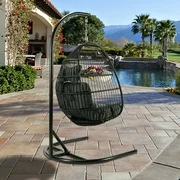 URHOMEPRO Hanging Egg Chair with Stand, Wicker Outdoor Patio Furniture, Heavy Duty Weather Resistant Outdoor Chair, Swinging Egg Chair for Beach, Backyard, Pool, Balcony, Lawn, Dark Gray, W11052