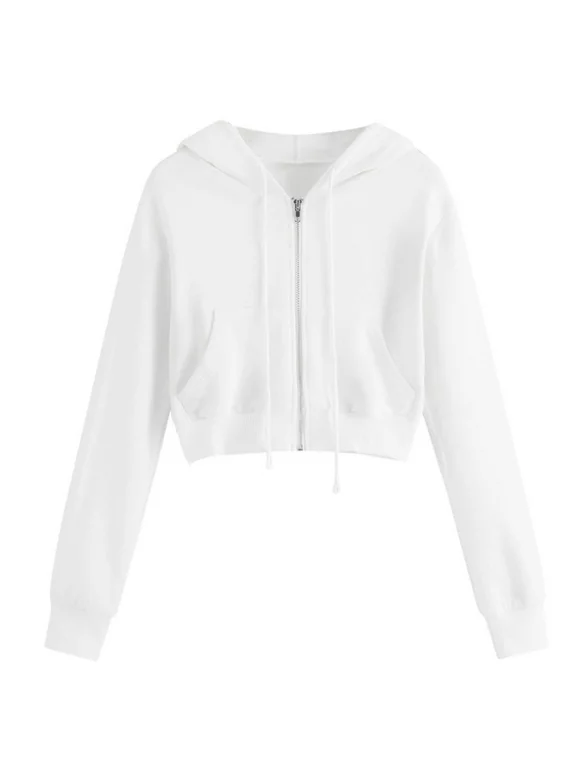 Crop Sweatshirt for Teen Girls Hoodies Womens Cropped Tops Full-zip Up Long Sleeve Short Jacket with Hood