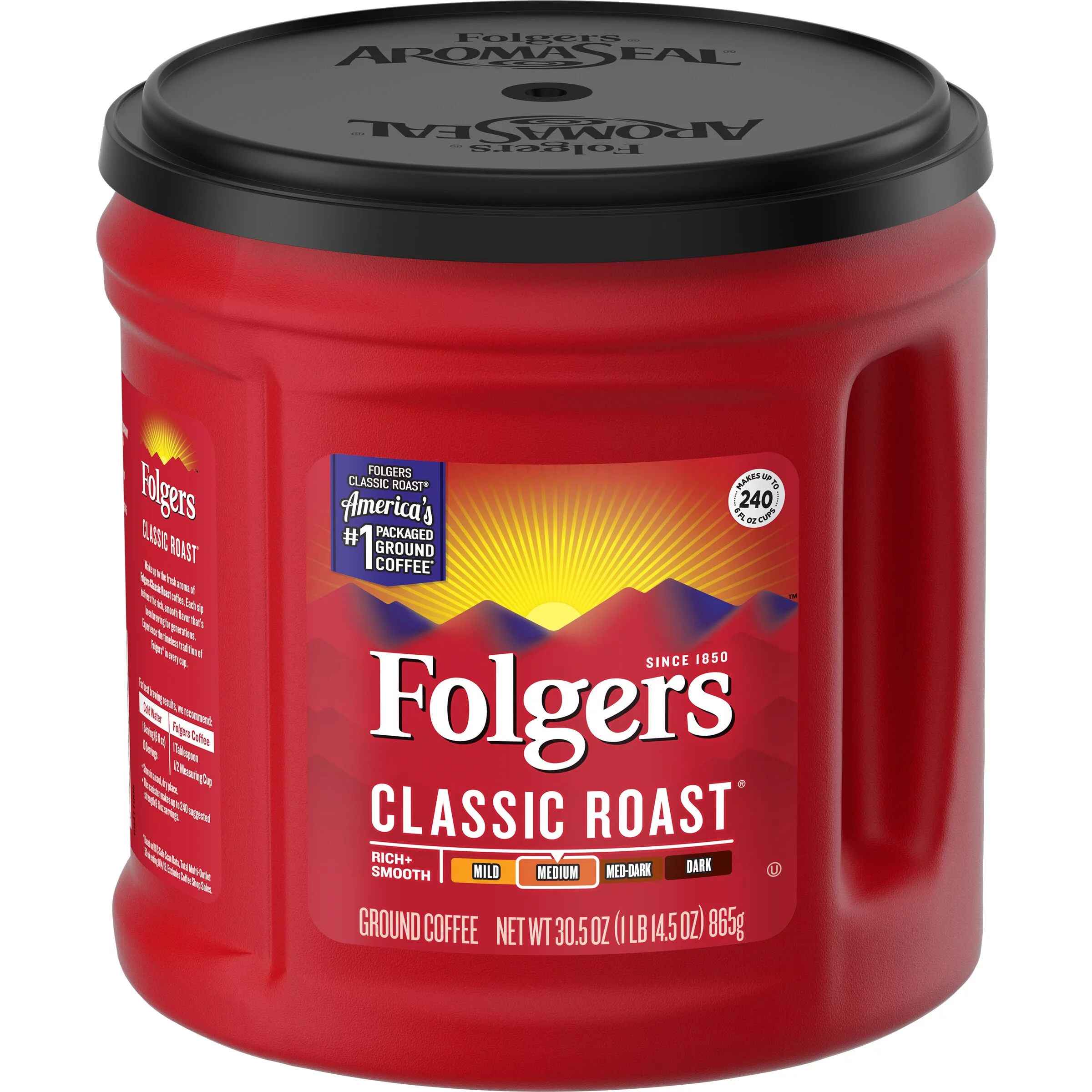 Folgers Classic Roast Ground Coffee, Medium Roast Coffee, 30.5 Ounce Canister