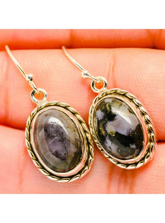 Gabbro Stone Earrings 3/4" (925 Sterling Silver)  - Handmade Boho Vintage Jewelry EARR419985