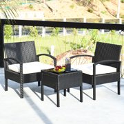 Costway 3 Pieces Patio Rattan Furniture Set Table & Chairs Set with Cushions Outdoor