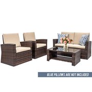 4 Pieces Outdoor Patio Furniture Sets Sectional Sofa Rattan Chair Wicker Conversation Set Outdoor Backyard Porch Poolside Balcony Garden Furniture with Coffee Table (Brown)