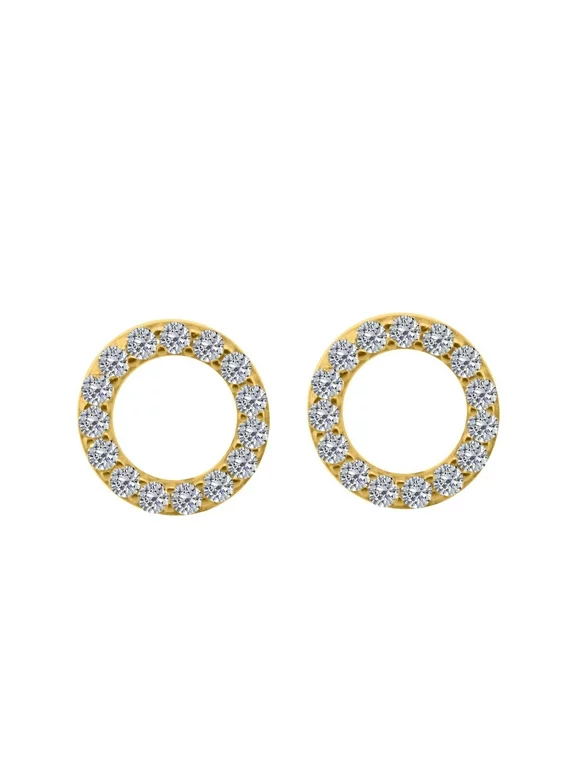 14K Solid Yellow Gold 0.60 Carat Round Diamond Stud Earrings for Women Over 925 Sterling Silver With Secure Push Back