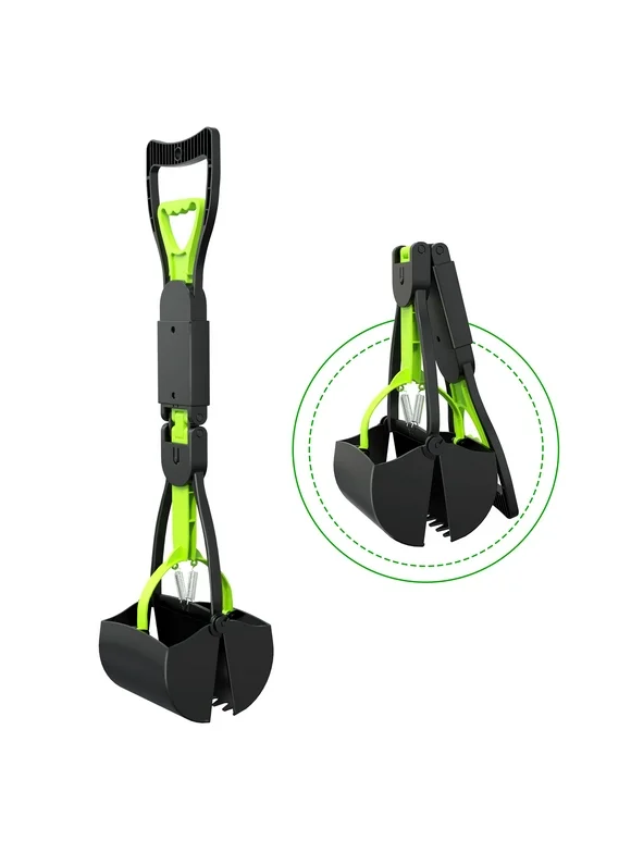 Pooper Scooper, Foldable Dog Poop Waste Pick up Shovel with Long Handle High Strength Material and Spring (Green