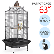 63'' H Open Playtop Extra Large Bird Cage Parrot Cage for African Grey Parakeets Cockatiels, Black