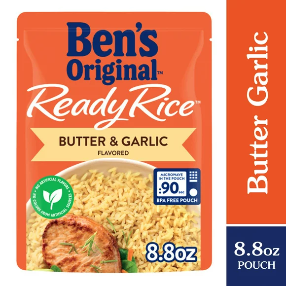 Ben's Original Butter and Garlic Flavored Ready Rice, Easy Dinner Side, 8.8 Ounce Pouch