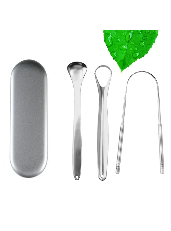 Cribun Tongue Scraper (3 Pack), Stainless Steel Metal Tongue Scraper Cleaners with Travel Handy Case for Healthy Oral Care, Help Fight Bad Breath, 100% BPA Free Metal Tongue Scrapers for Adults