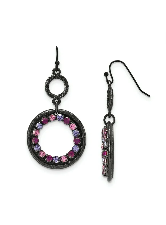 1928 Jewelry Black-plated Textured Frame Light and Dark Pink and Purple Crystal Double Circle Dangle Earrings QBF719