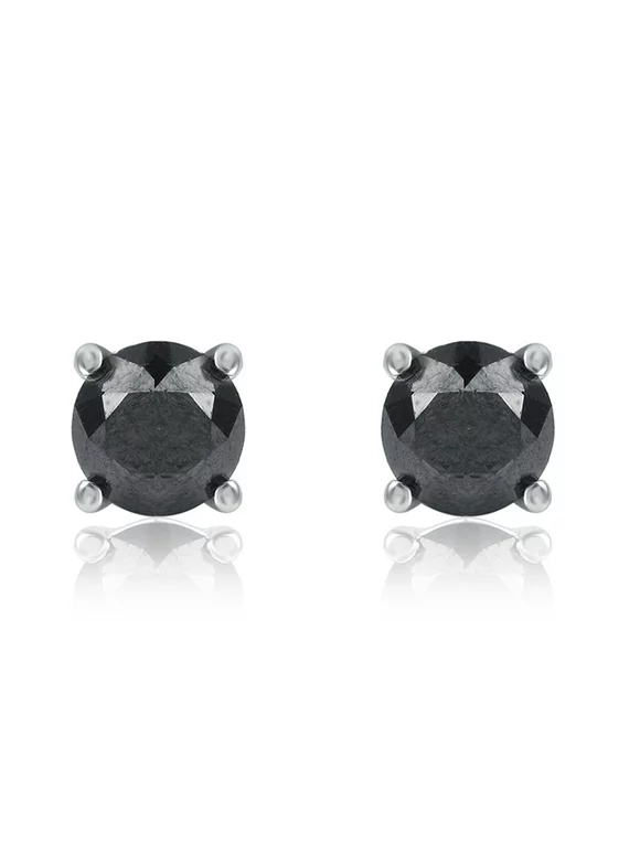1/4 Carat Sterling Silver Prong Set Round-Cut Trendy Black Diamond Stud Earring for Women