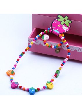 SPRING PARK 2Pcs/Set Value Set Little Girl Jewelry Set, Wood Stretch Necklace Bracelet Play Jewelry with Crystal Box