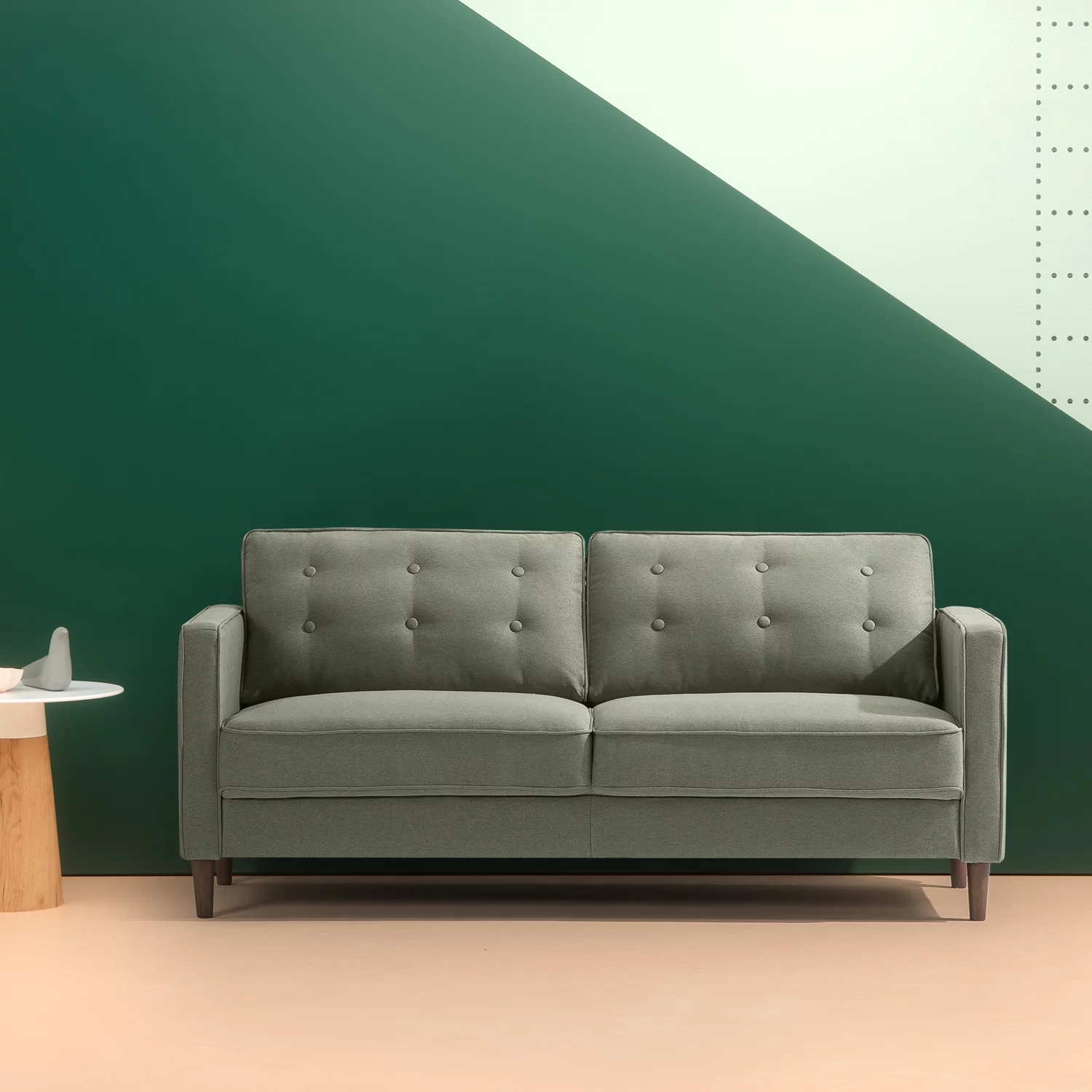 Zinus Lauren Mid-Century Button Tufted Upholstered 74" Sofa, Pear Green
