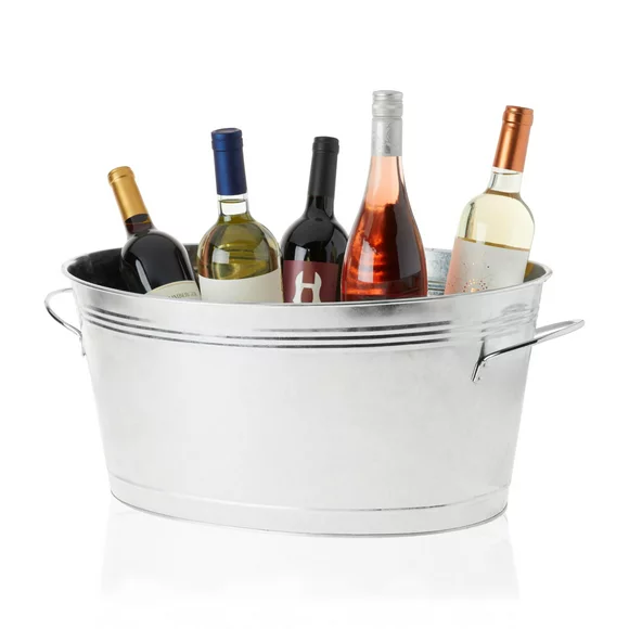 True Classic Oval Ice Bucket, Galvanized Metal Drink Cooler Beverage Tub, Chill Wine & Beer, 6.3 for Home Parties Gallons, 22.75" x 9.25"