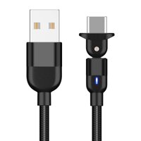 180 Degree USB Type C Braided Cable 3A Fast Charging Data Cable(Black/1M)