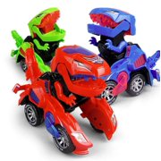 Dinosaur Transformer Cars Light Up Transforming T-Rex Bots Toys LED Robots - Color May Vary