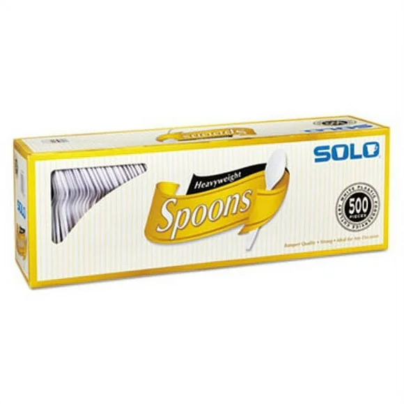 New Solo Heavyweight Plastic Cutlery, Spoons, White, 6 in, 500 Spoons,Each