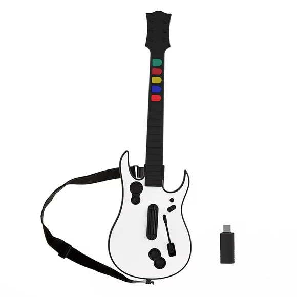Guitar Hero Guitar, Wireless PC Guitar Hero Controller for PlayStation 3 PS3 with Dongle for Clone Hero, Rock Band Guitar Hero Games White