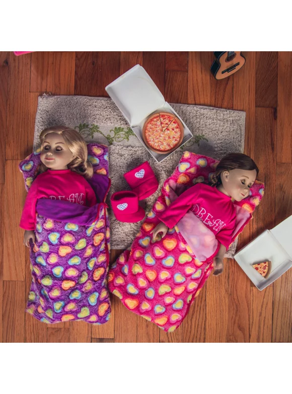 The Queen's Treasures 18 Inch Doll Accessories, Set of 2 Soft Sleeping Bag Bedding (1 Pink and 1 Purple), Compatible with American Girl