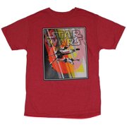 Star Wars Mens T-Shirt - X-Wings Flying Over Red Yellow Republic Image
