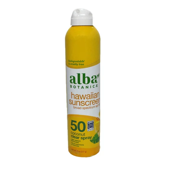 Alba Botanica Hawaiian Sunscreen SPF 50 Coconut Clear Spray 8 Ounce