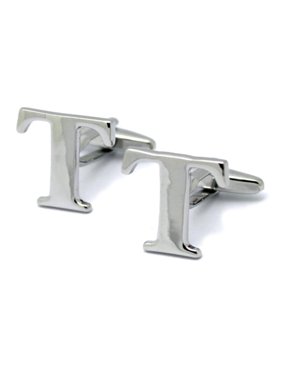 Pair of Personalized Silver Tone Initial Cufflinks - English Alphabet Letter T