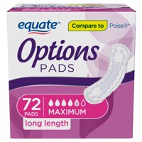 Equate Options Incontinence Pads for Women, Maximum, Long, 72 Count