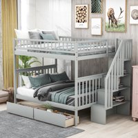 Euroco Full Over Full Bunk Bed With Storage Shelves and 2 Under Storage Drawers