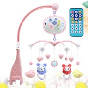 Musical Baby Crib Mobile Toys Toddler Bed Bell with Animal Rattles Projection Cartoon Early Learning Toys (Pink)