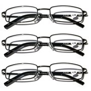 V.W.E. Rectangular Metal Frame Reading Glasses with Spring Hinge, 3 Pack